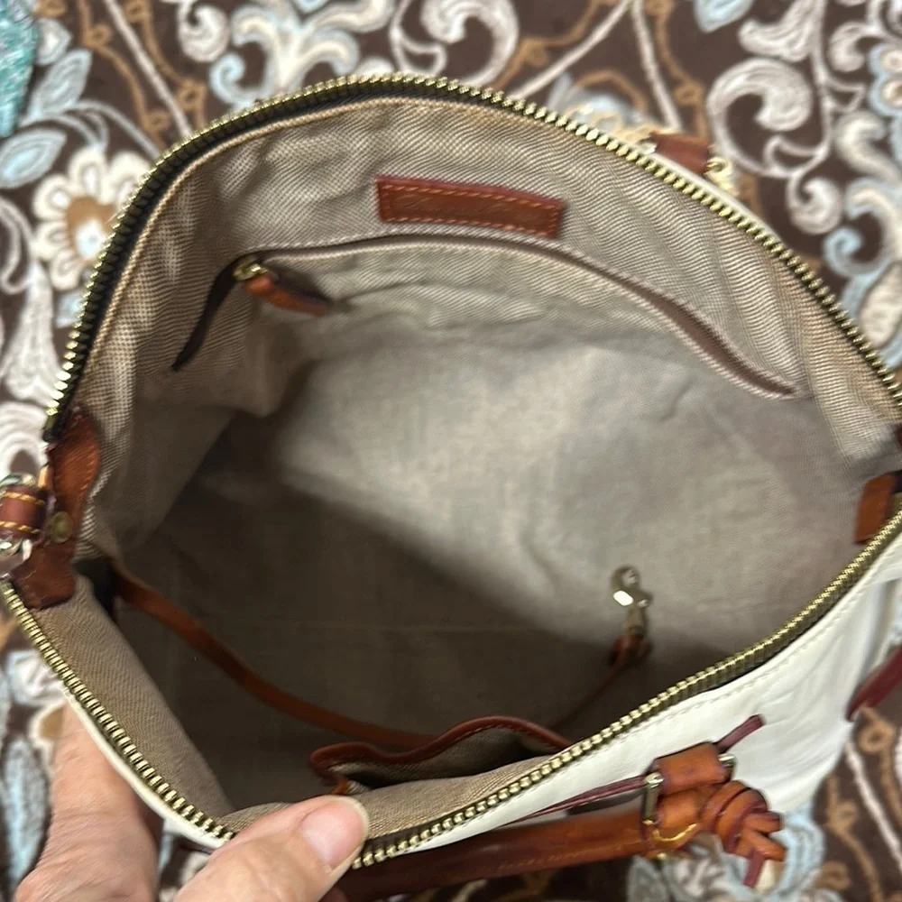 Dooney & Bourke White and Brown Satchel with Leather Accents